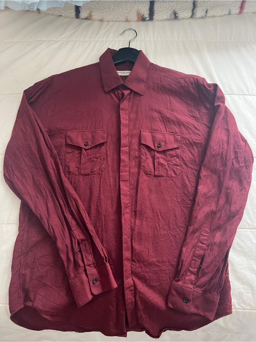 Burberry Men's Button-Down Shirt in Burgundy